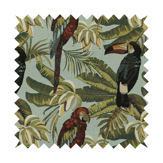 Bruges Life Parrot All Over Pattern Blue Green Red Black Jacquard Upholstery Fabrics CTR-710