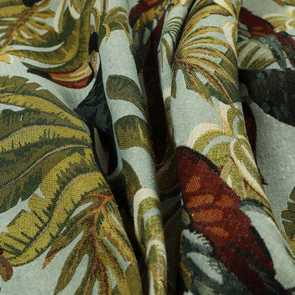 Bruges Life Parrot All Over Pattern Blue Green Red Black Jacquard Upholstery Fabrics CTR-710