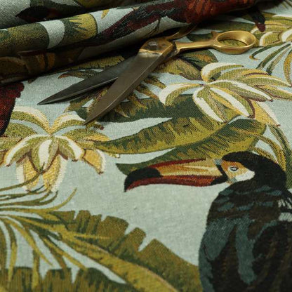 Bruges Life Parrot All Over Pattern Blue Green Red Black Jacquard Upholstery Fabrics CTR-710 - Roman Blinds