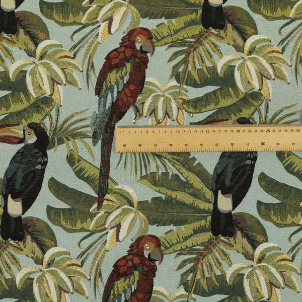 Bruges Life Parrot All Over Pattern Blue Green Red Black Jacquard Upholstery Fabrics CTR-710