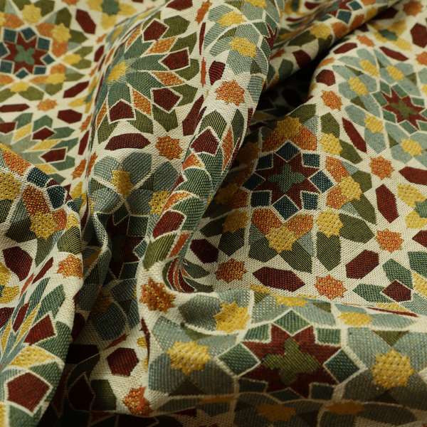 Bruges Modern Geometric Colourful Star Pattern Red Blue Green Jacquard Upholstery Fabrics CTR-714 - Roman Blinds