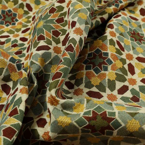 Bruges Modern Geometric Colourful Star Pattern Red Blue Green Jacquard Upholstery Fabrics CTR-714 - Handmade Cushions