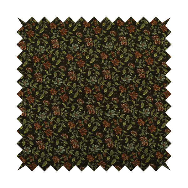 Bruges Life Red Green Blue Floral All Over Pattern Black Chenille Upholstery Fabric CTR-715 - Roman Blinds