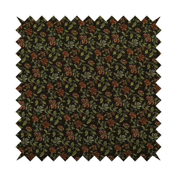 Bruges Life Red Green Blue Floral All Over Pattern Black Chenille Upholstery Fabric CTR-715 - Made To Measure Curtains