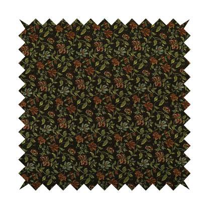 Bruges Life Red Green Blue Floral All Over Pattern Black Chenille Upholstery Fabric CTR-715