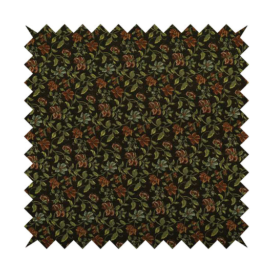 Bruges Life Red Green Blue Floral All Over Pattern Black Chenille Upholstery Fabric CTR-715