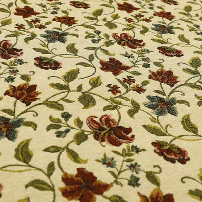 Bruges Life Red Green Blue Floral All Over Pattern White Chenille Upholstery Fabric CTR-716 - Roman Blinds