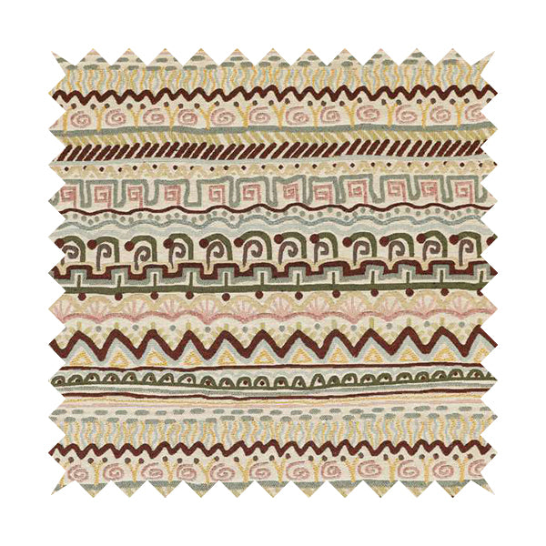 Bruges Stripe Multi Geometric Shaped Stripe Pattern White Chenille Upholstery Fabric CTR-717 - Roman Blinds
