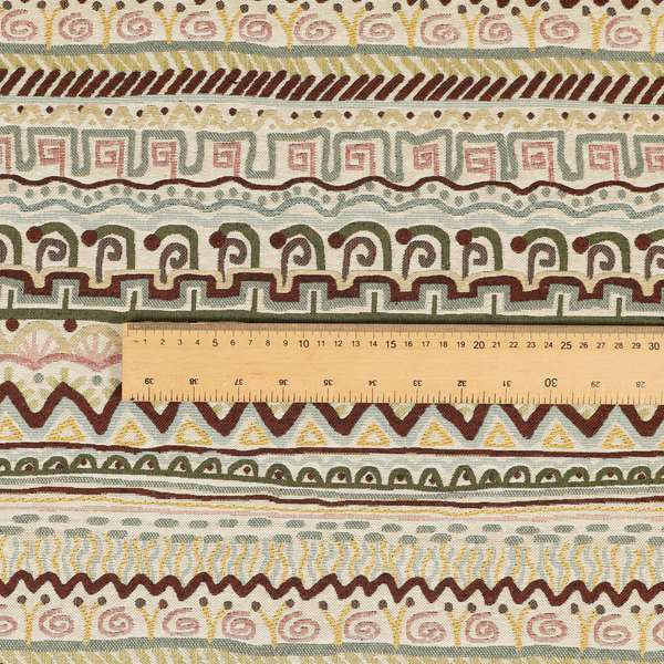 Bruges Stripe Multi Geometric Shaped Stripe Pattern White Chenille Upholstery Fabric CTR-717 - Roman Blinds