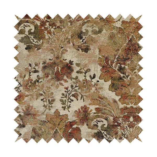 Bruges Life All Over Floral Pattern Orange Colour Chenille Jacquard Upholstery Fabrics CTR-719 - Roman Blinds