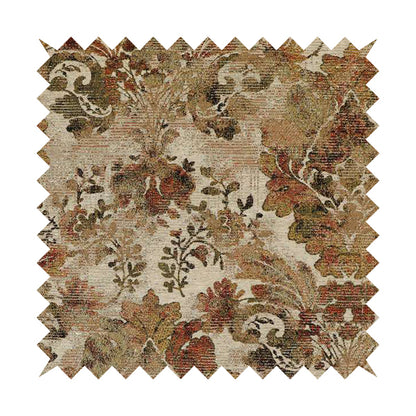 Bruges Life All Over Floral Pattern Orange Colour Chenille Jacquard Upholstery Fabrics CTR-719 - Made To Measure Curtains