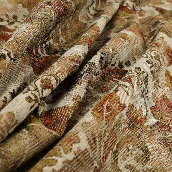 Bruges Life All Over Floral Pattern Orange Colour Chenille Jacquard Upholstery Fabrics CTR-719 - Roman Blinds