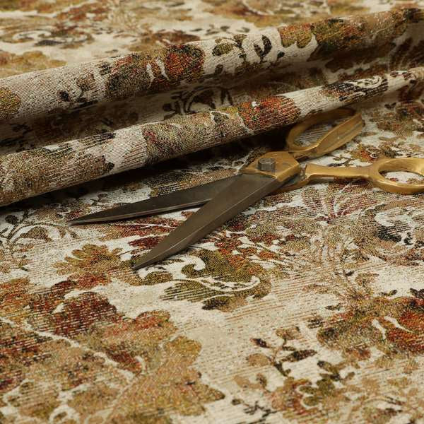 Bruges Life All Over Floral Pattern Orange Colour Chenille Jacquard Upholstery Fabrics CTR-719 - Made To Measure Curtains