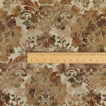 Bruges Life All Over Floral Pattern Orange Colour Chenille Jacquard Upholstery Fabrics CTR-719 - Roman Blinds
