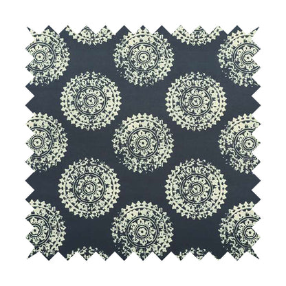 Freedom Printed Velvet Fabric Collection Round Ancient Pattern In Blue Colour Upholstery Fabric CTR-72 - Handmade Cushions