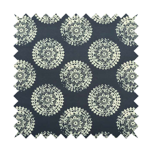 Freedom Printed Velvet Fabric Collection Round Ancient Pattern In Blue Colour Upholstery Fabric CTR-72