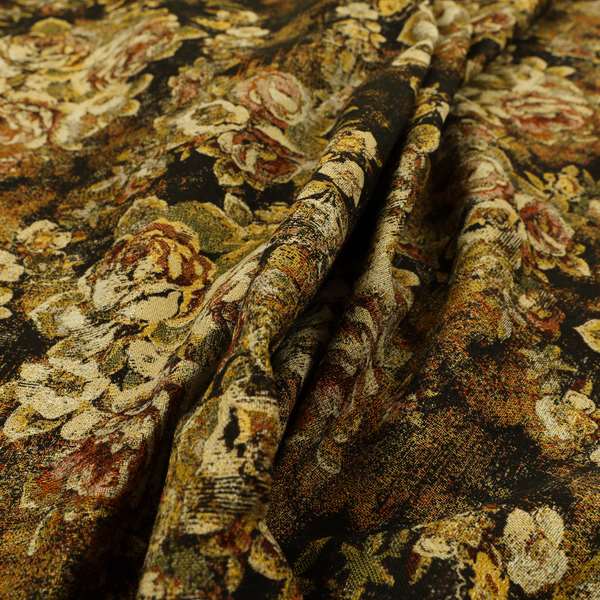 Bruges Life All Over Floral Pattern Black Colour Chenille Jacquard Upholstery Fabrics CTR-723 - Roman Blinds
