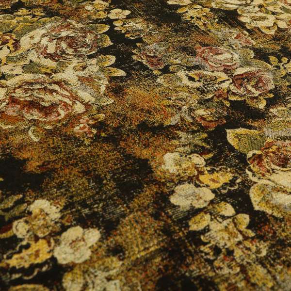 Bruges Life All Over Floral Pattern Black Colour Chenille Jacquard Upholstery Fabrics CTR-723