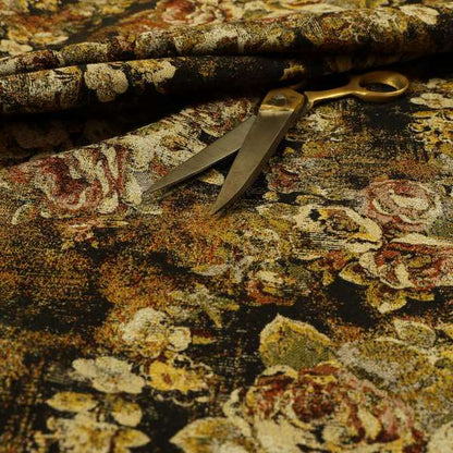 Bruges Life All Over Floral Pattern Black Colour Chenille Jacquard Upholstery Fabrics CTR-723 - Roman Blinds