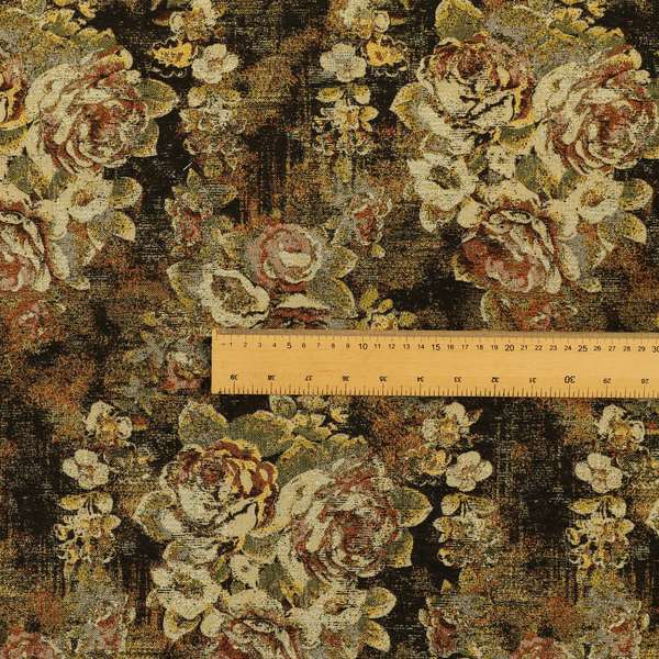 Bruges Life All Over Floral Pattern Black Colour Chenille Jacquard Upholstery Fabrics CTR-723 - Made To Measure Curtains