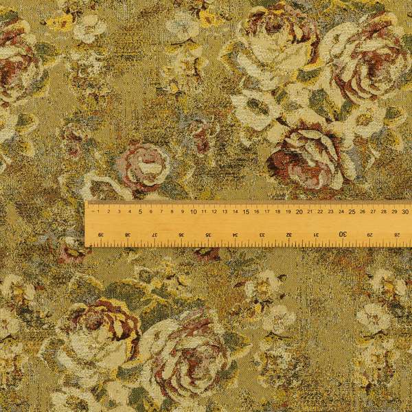 Bruges Life All Over Floral Pattern Green Colour Chenille Jacquard Upholstery Fabrics CTR-724 - Roman Blinds