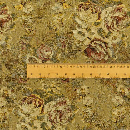 Bruges Life All Over Floral Pattern Green Colour Chenille Jacquard Upholstery Fabrics CTR-724 - Roman Blinds