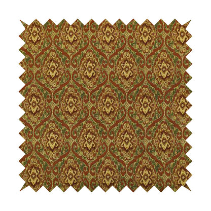 Bruges Modern Orange Green All Over Damask Pattern Chenille Jacquard Upholstery Fabrics CTR-725 - Roman Blinds