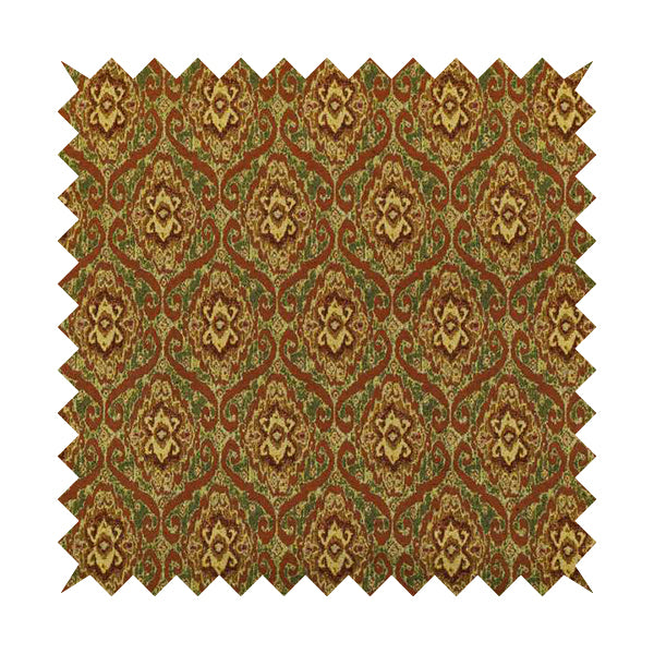 Bruges Modern Orange Green All Over Damask Pattern Chenille Jacquard Upholstery Fabrics CTR-725 - Made To Measure Curtains