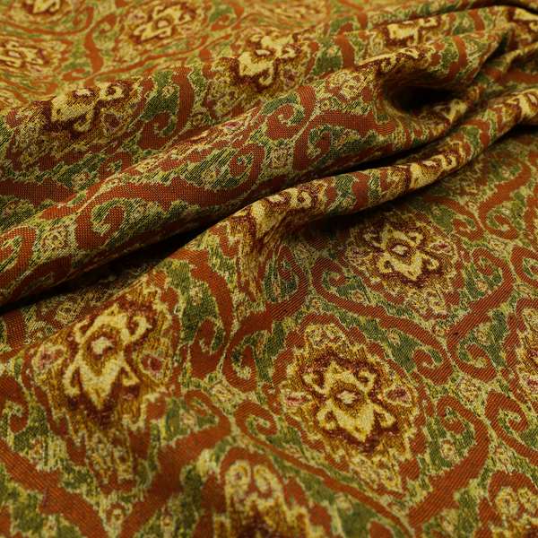 Bruges Modern Orange Green All Over Damask Pattern Chenille Jacquard Upholstery Fabrics CTR-725