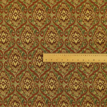 Bruges Modern Orange Green All Over Damask Pattern Chenille Jacquard Upholstery Fabrics CTR-725 - Roman Blinds