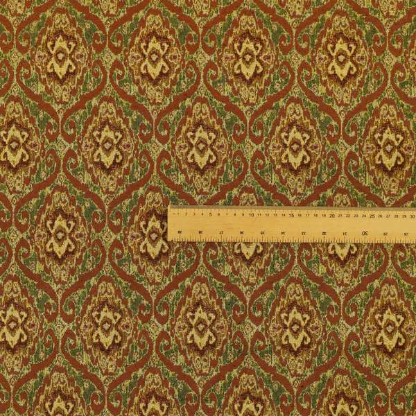 Bruges Modern Orange Green All Over Damask Pattern Chenille Jacquard Upholstery Fabrics CTR-725 - Made To Measure Curtains