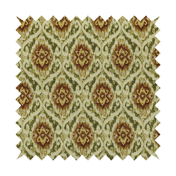 Bruges Modern Green White All Over Damask Pattern Chenille Jacquard Upholstery Fabrics CTR-726 - Roman Blinds