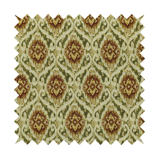 Bruges Modern Green White All Over Damask Pattern Chenille Jacquard Upholstery Fabrics CTR-726