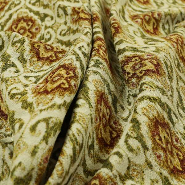 Bruges Modern Green White All Over Damask Pattern Chenille Jacquard Upholstery Fabrics CTR-726