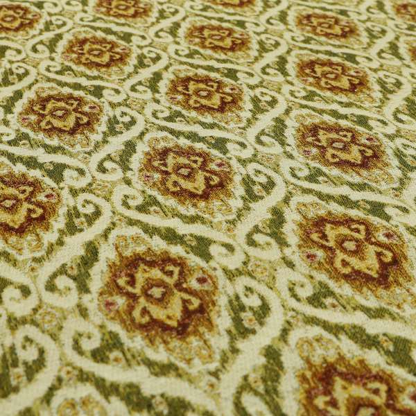 Bruges Modern Green White All Over Damask Pattern Chenille Jacquard Upholstery Fabrics CTR-726 - Roman Blinds