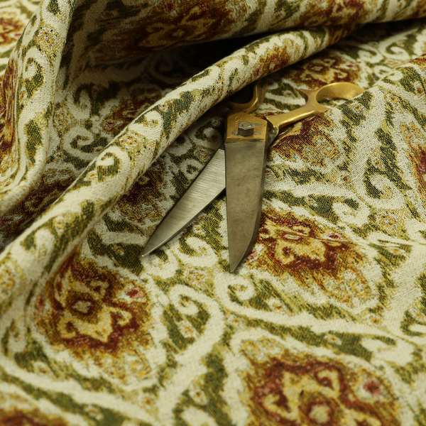 Bruges Modern Green White All Over Damask Pattern Chenille Jacquard Upholstery Fabrics CTR-726 - Roman Blinds