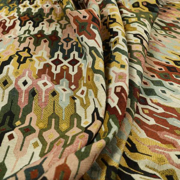 Bruges Modern Multi Coloured Full All Over Needle Geometric Pattern Jacquard Upholstery Fabrics CTR-728 - Made To Measure Curtains