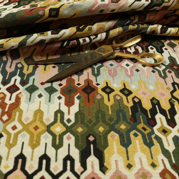 Bruges Modern Multi Coloured Full All Over Needle Geometric Pattern Jacquard Upholstery Fabrics CTR-728 - Handmade Cushions