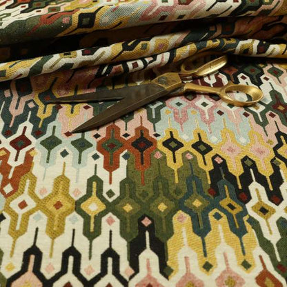 Bruges Modern Multi Coloured Full All Over Needle Geometric Pattern Jacquard Upholstery Fabrics CTR-728