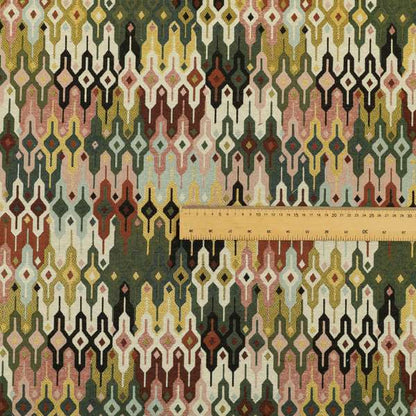 Bruges Modern Multi Coloured Full All Over Needle Geometric Pattern Jacquard Upholstery Fabrics CTR-728 - Made To Measure Curtains