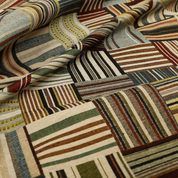 Bruges Stripe Multi Coloured Full All Over Stripe Patchwork Pattern Jacquard Upholstery Fabric CTR-729 - Made To Measure Curtains