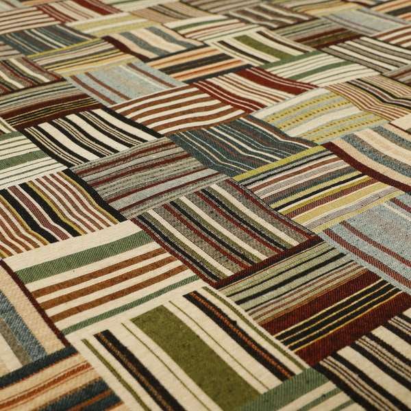 Bruges Stripe Multi Coloured Full All Over Stripe Patchwork Pattern Jacquard Upholstery Fabric CTR-729