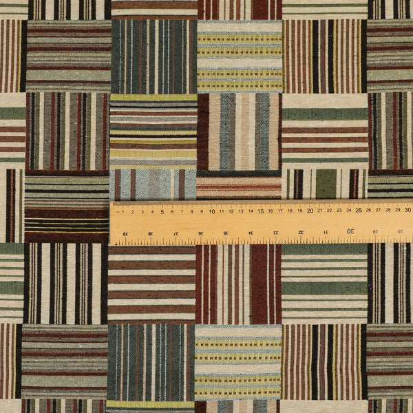 Bruges Stripe Multi Coloured Full All Over Stripe Patchwork Pattern Jacquard Upholstery Fabric CTR-729 - Made To Measure Curtains