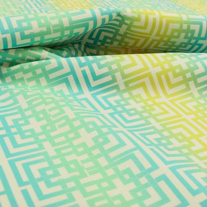 Freedom Printed Velvet Fabric Collection Modern Maze Pattern In Blue Green Colour Upholstery Fabric CTR-73 - Made To Measure Curtains