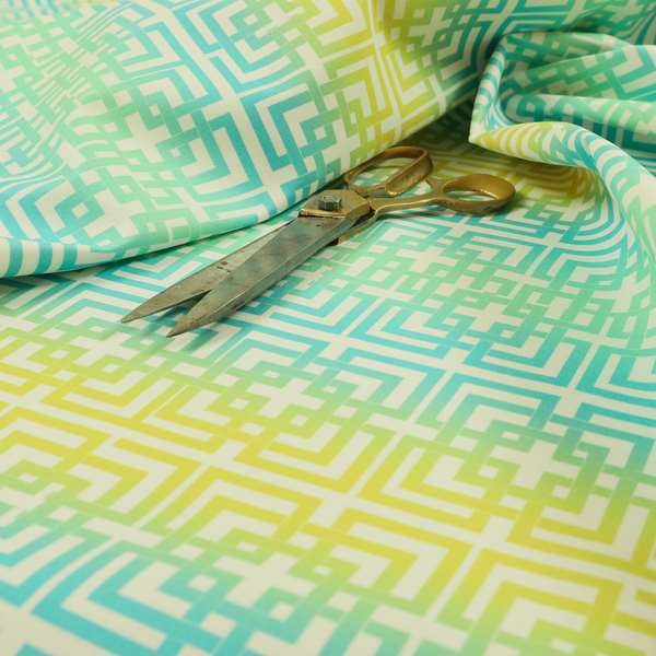 Freedom Printed Velvet Fabric Collection Modern Maze Pattern In Blue Green Colour Upholstery Fabric CTR-73 - Made To Measure Curtains