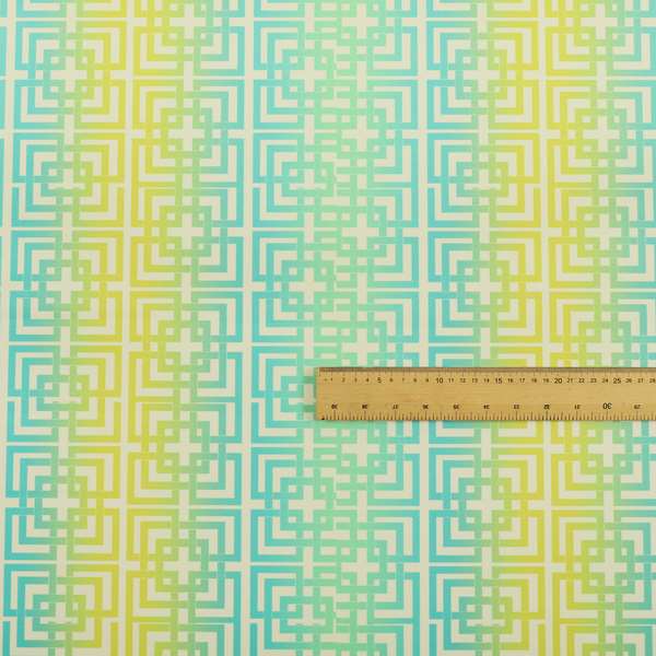 Freedom Printed Velvet Fabric Collection Modern Maze Pattern In Blue Green Colour Upholstery Fabric CTR-73 - Roman Blinds