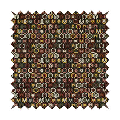 Bruges Modern Black Multi Coloured Full Hexagon Geometric Pattern Upholstery Fabrics CTR-730 - Roman Blinds