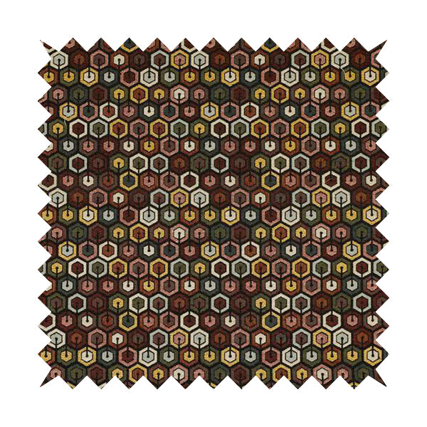 Bruges Modern Black Multi Coloured Full Hexagon Geometric Pattern Upholstery Fabrics CTR-730 - Made To Measure Curtains