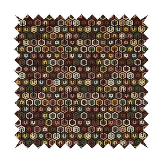 Bruges Modern Black Multi Coloured Full Hexagon Geometric Pattern Upholstery Fabrics CTR-730