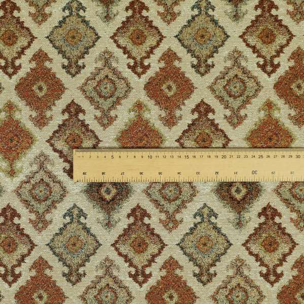 Bruges Modern White Orange Green Traditional Tile Geometric Pattern Upholstery Fabric CTR-734 - Roman Blinds